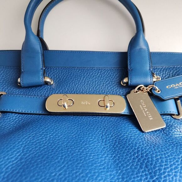 Coach Swagger Pebble Leather Tote In Denim - Picture 4 of 16